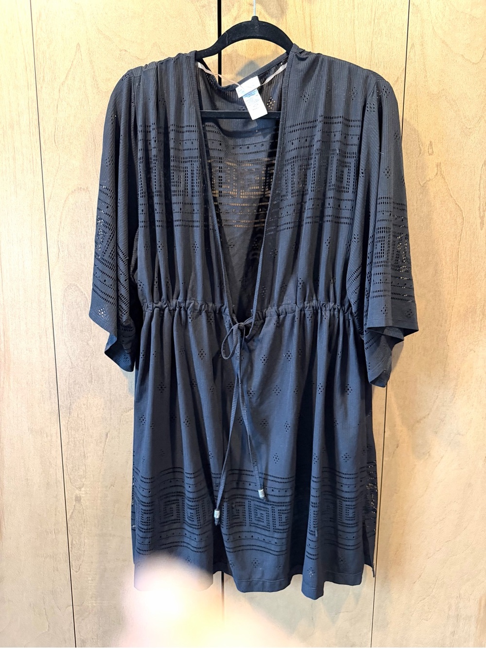 2/$15 Dotti 1X Black Eyelet Drawstring Tunic swim cover up